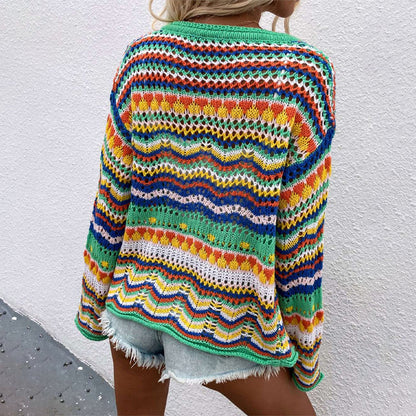Fun Summer Crochet Style Hollow Out Long Sleeve Knit Cardigans 3