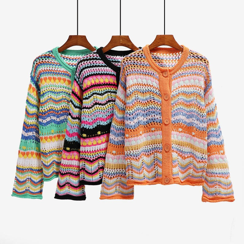 Fun Summer Crochet Style Hollow Out Long Sleeve Knit Cardigans 4