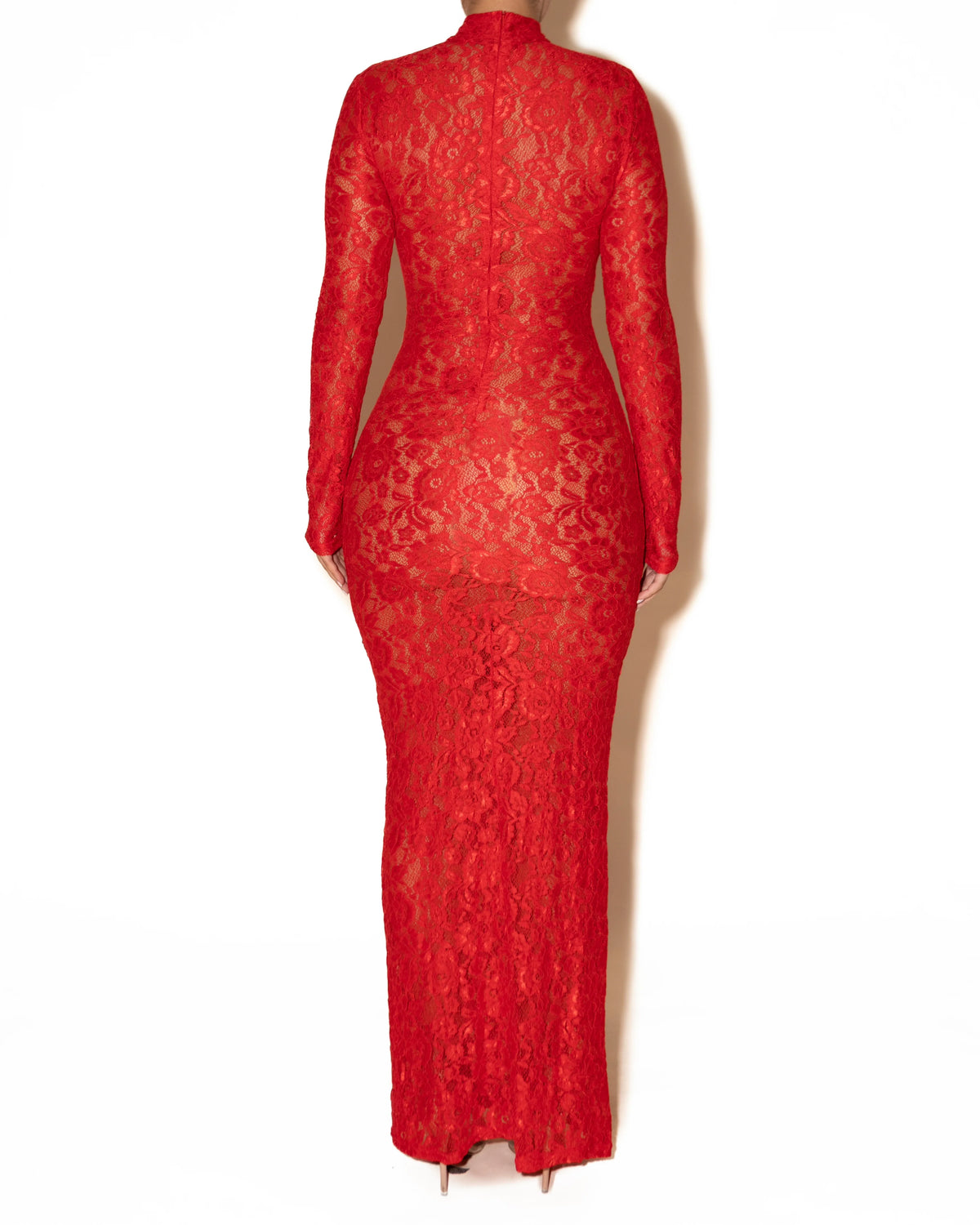 Women's Sheer Floral Lace High-Neck Maxi Dress – Product view | Hensley London