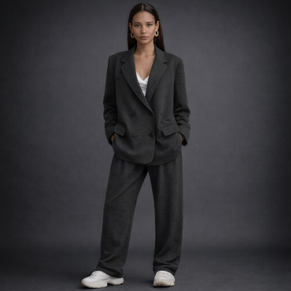 Women's Blazer & Trouser Set in Dark Gray – detail view | Hensley London
