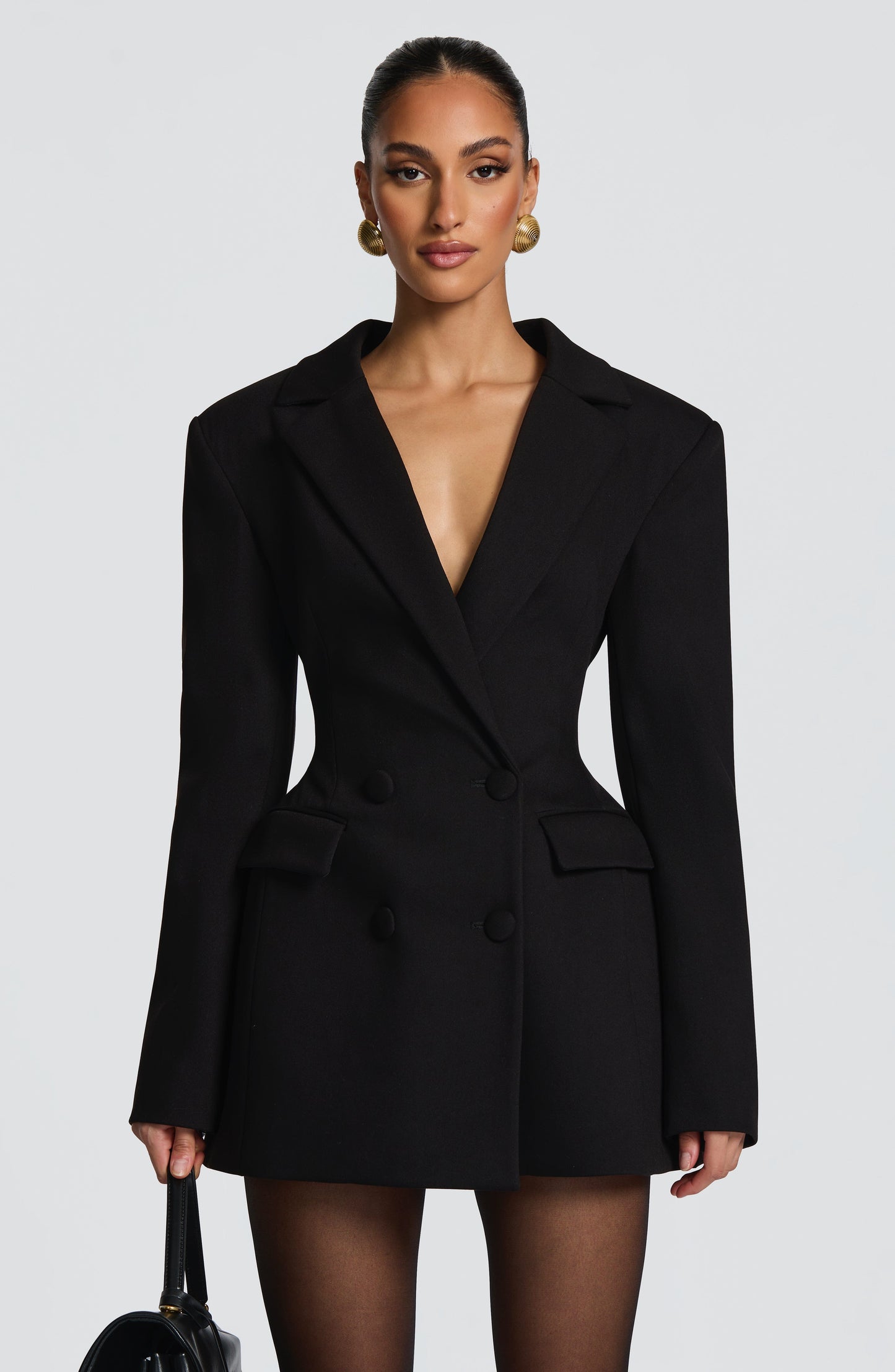 Women's Mini Dress Black Tailored Blazer Style - 5