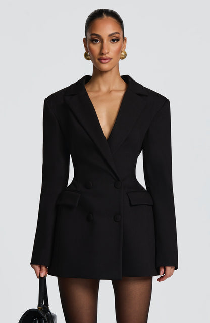 Women's Mini Dress Black Tailored Blazer Style - 5