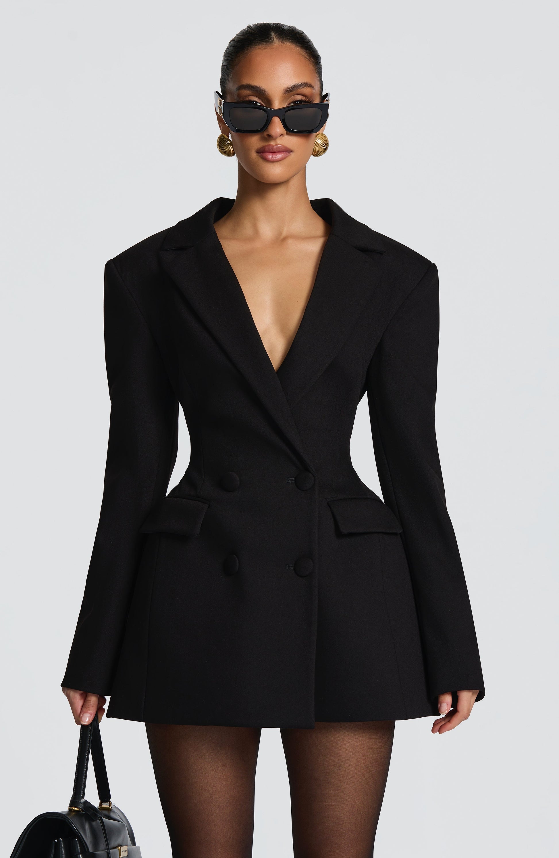 Women's Mini Dress Black Tailored Blazer Style - 7