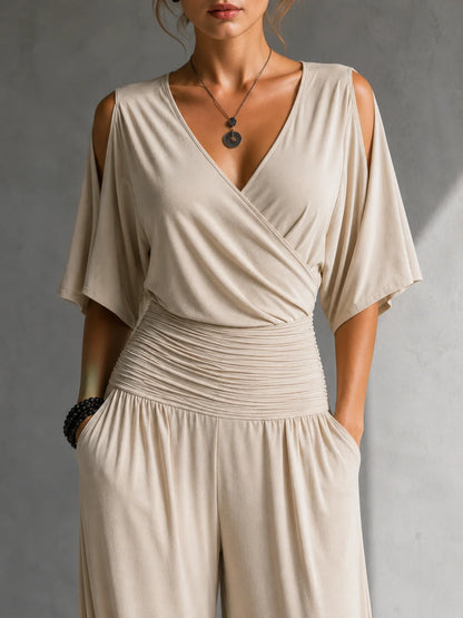Women's Wrap-Front Wide-Leg Jumpsuit – Product view | Hensley London