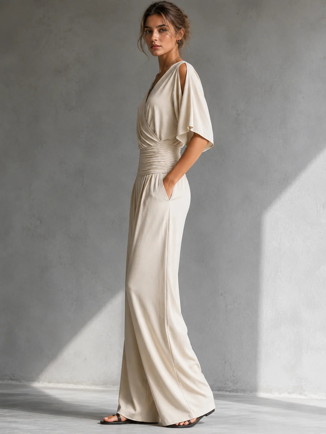 Women's Wrap-Front Wide-Leg Jumpsuit – Product view | Hensley London