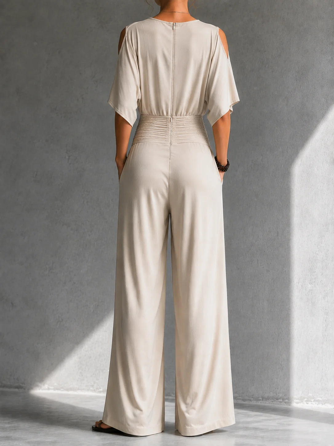 Women's Wrap-Front Wide-Leg Jumpsuit – Product view | Hensley London