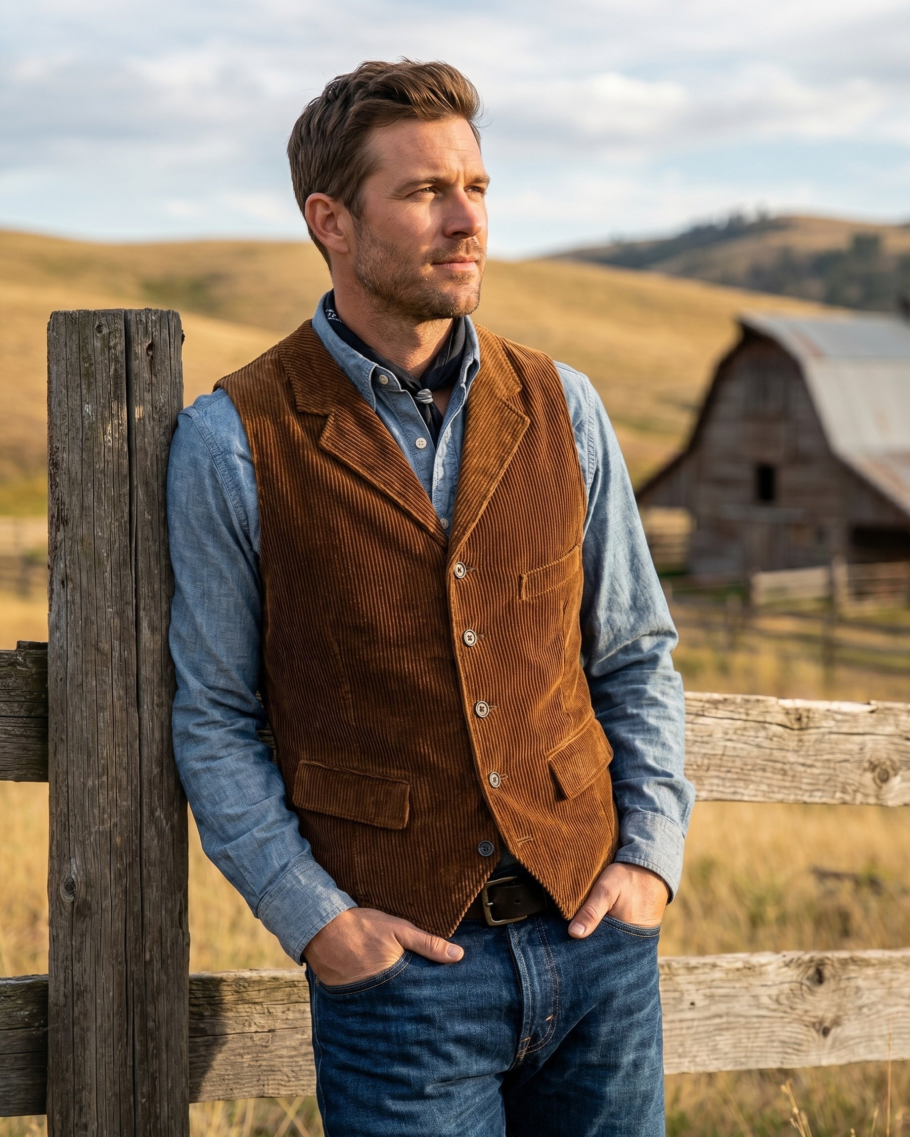 Men's Wide-Wale Corduroy Vest - close-up view | Hensley London