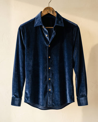 Men's Cotton-Blend Button-Up Shirt in Green – side view | Hensley London