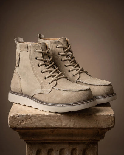 Men's Moc-Toe Lace-Up Ankle Boots in Beige – product view | Hensley London