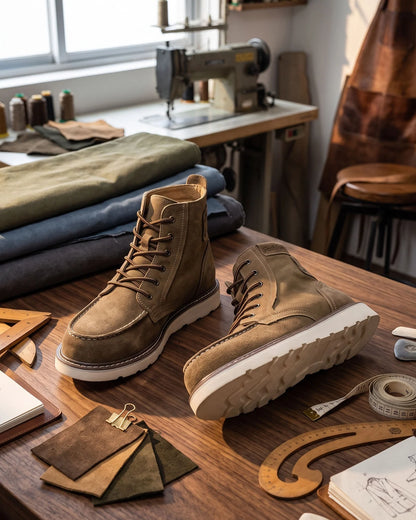 Men's Moc-Toe Lace-Up Ankle Boots in Tan – product view | Hensley London