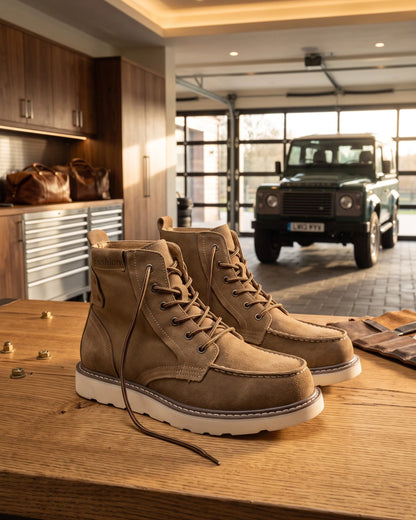 Men's Moc-Toe Lace-Up Ankle Boots in Tan – product view | Hensley London