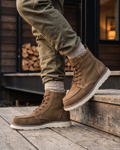 Men's Moc-Toe Lace-Up Ankle Boots in Tan – additional view | Hensley London