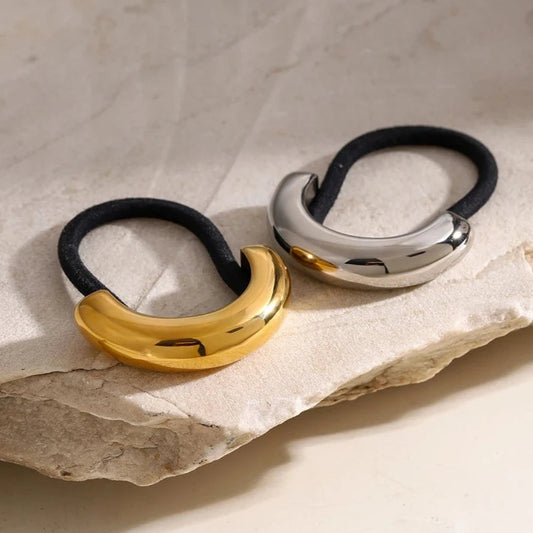 Glossy Arch Pony Cuff Hair Accessory – Minimalist Gold Band, Waterproof, Hypoallergenic, Lightweight Design 3