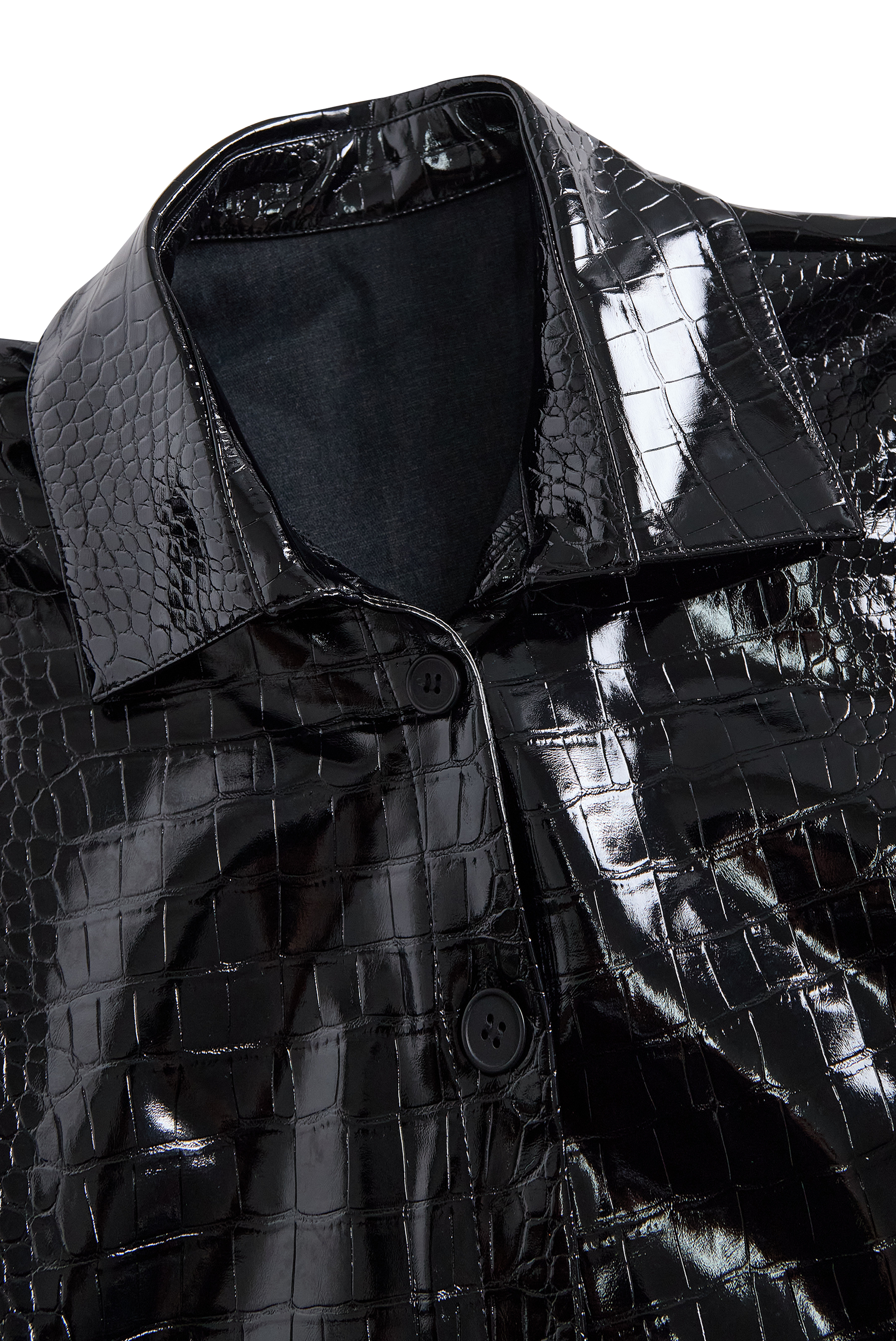 Women's Glossy Croc-Embossed Button-Front Shirt - additional product view | Hensley London