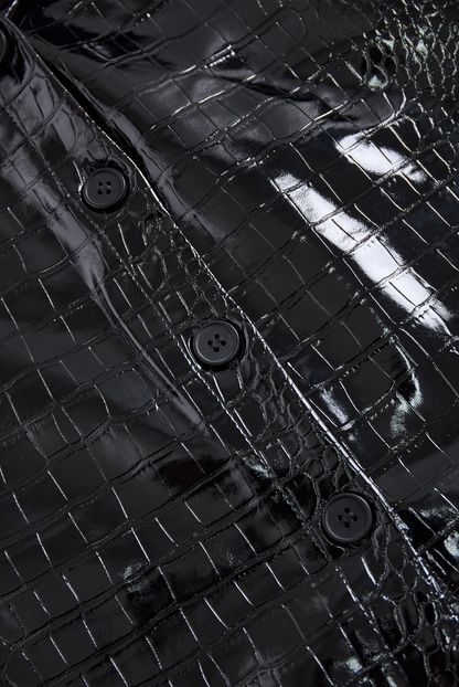 Women's Glossy Croc-Embossed Button-Front Shirt - additional product view | Hensley London