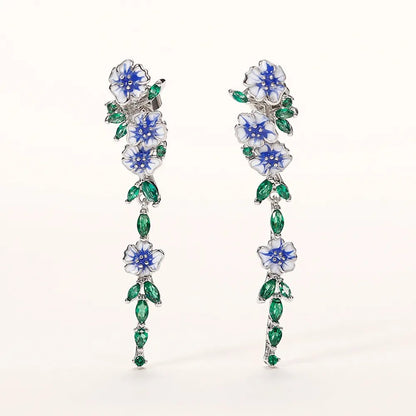 Glossy Blue Floral Dangling Earrings with Cubic Zirconia – Elegant Spring-Inspired Jewelry 6