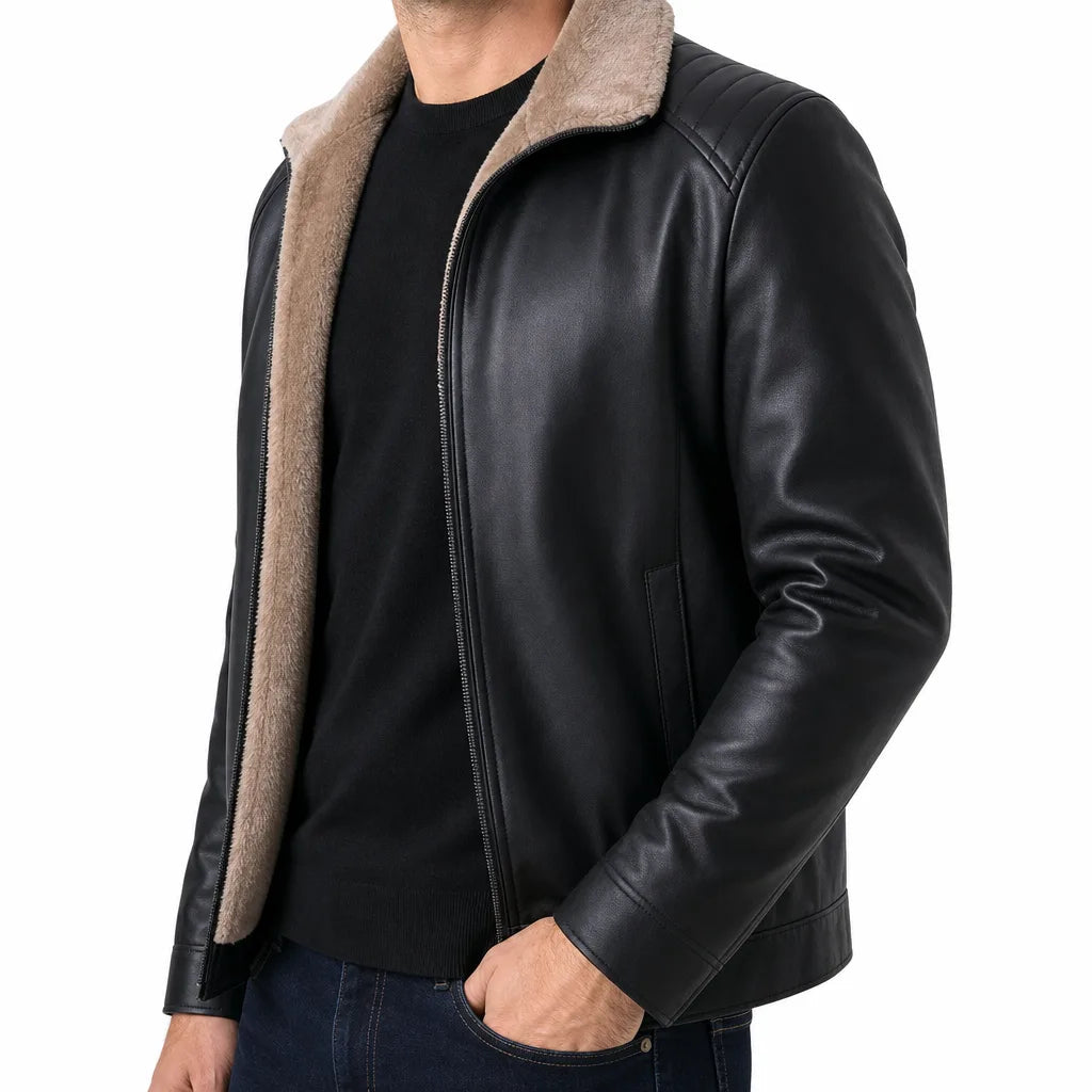 Men's Fleece-Lined Zip Jacket – fleece lining detail | Hensley London