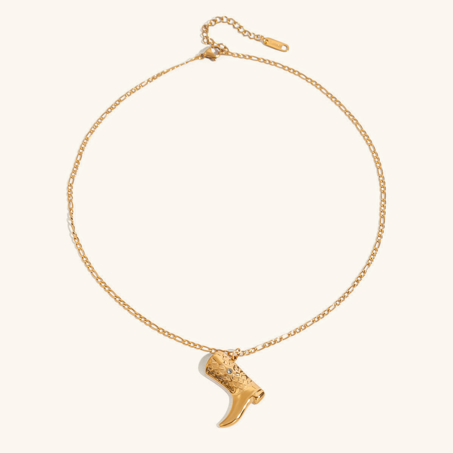 Gold Boot Pendant Necklace for Women – 18k Gold-Plated Stainless Steel with Diamond Simulants, Western Style Charm 0