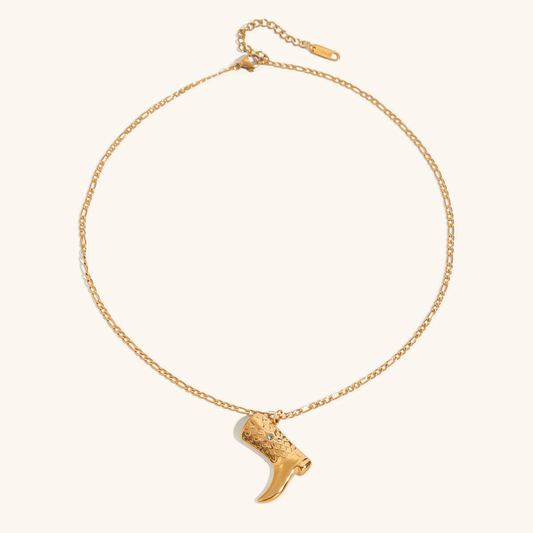 Gold Boot Pendant Necklace for Women – 18k Gold-Plated Stainless Steel with Diamond Simulants, Western Style Charm 0