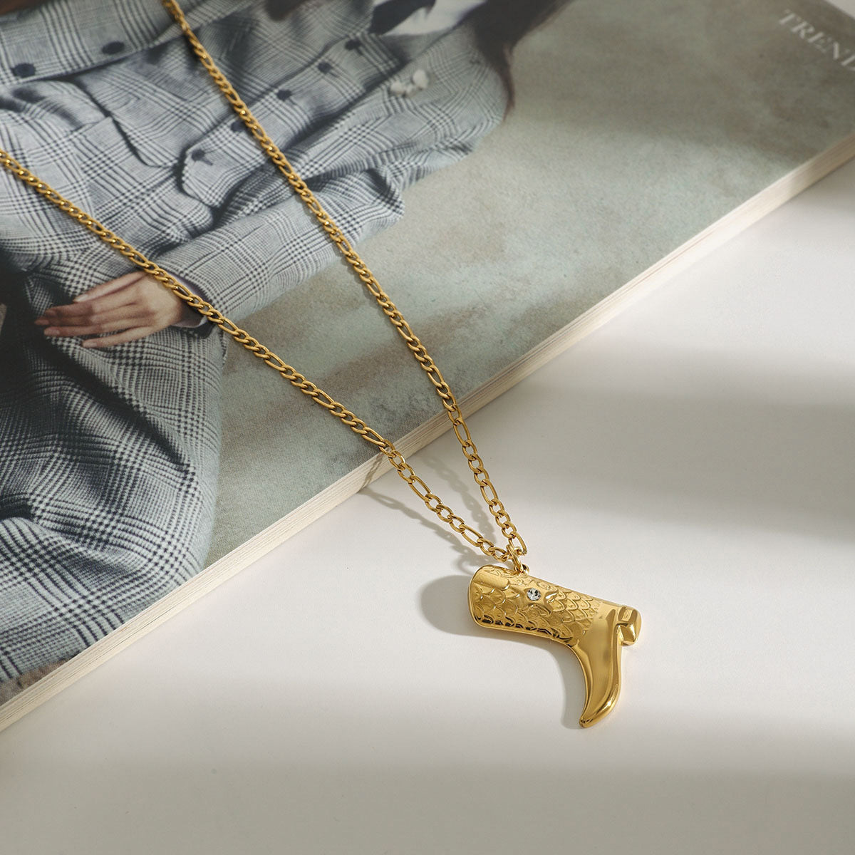 Gold Boot Pendant Necklace for Women – 18k Gold-Plated Stainless Steel with Diamond Simulants, Western Style Charm 3
