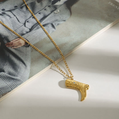 Gold Boot Pendant Necklace for Women – 18k Gold-Plated Stainless Steel with Diamond Simulants, Western Style Charm 3