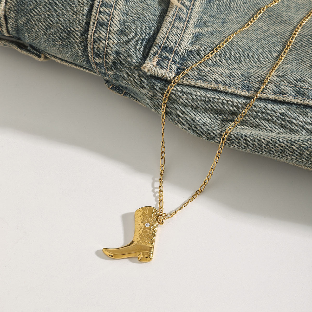 Gold Boot Pendant Necklace for Women – 18k Gold-Plated Stainless Steel with Diamond Simulants, Western Style Charm 4
