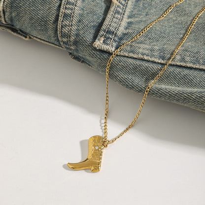 Gold Boot Pendant Necklace for Women – 18k Gold-Plated Stainless Steel with Diamond Simulants, Western Style Charm 4