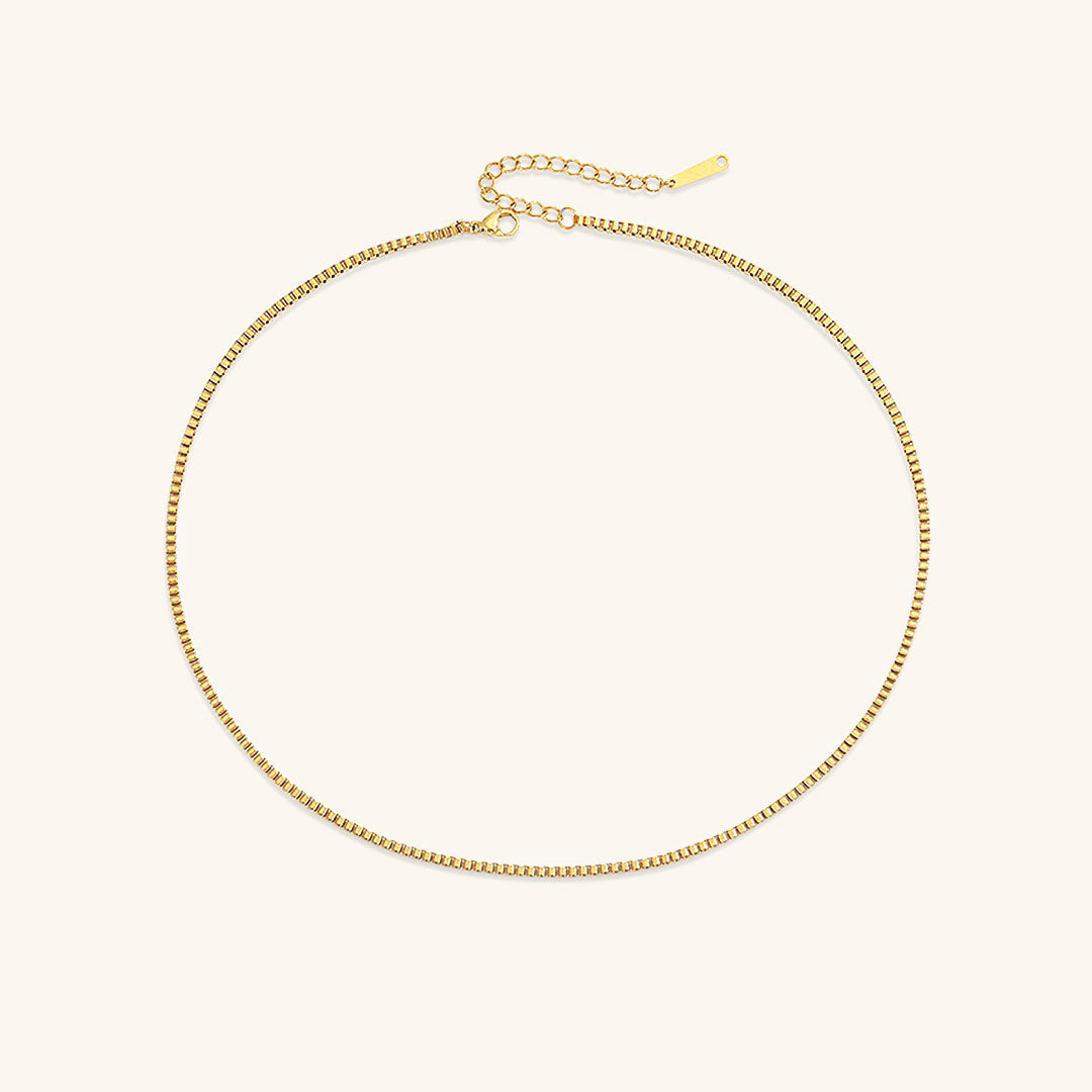 Gold Box Chain Necklace for Women – Adjustable 14k Gold Chain with Square Links, Hypoallergenic and Water-Resistant 0
