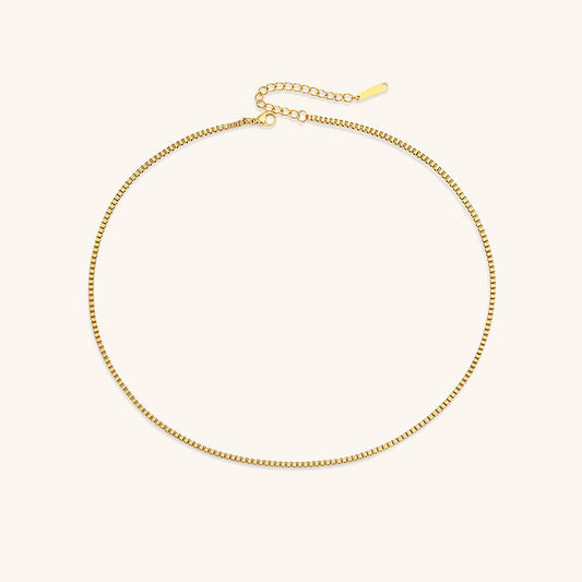 Gold Box Chain Necklace for Women – Adjustable 14k Gold Chain with Square Links, Hypoallergenic and Water-Resistant 0