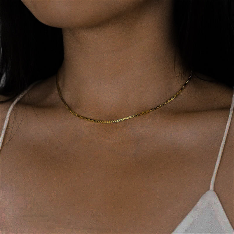 Gold Box Chain Necklace for Women – Adjustable 14k Gold Chain with Square Links, Hypoallergenic and Water-Resistant 2