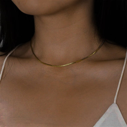 Gold Box Chain Necklace for Women – Adjustable 14k Gold Chain with Square Links, Hypoallergenic and Water-Resistant 2