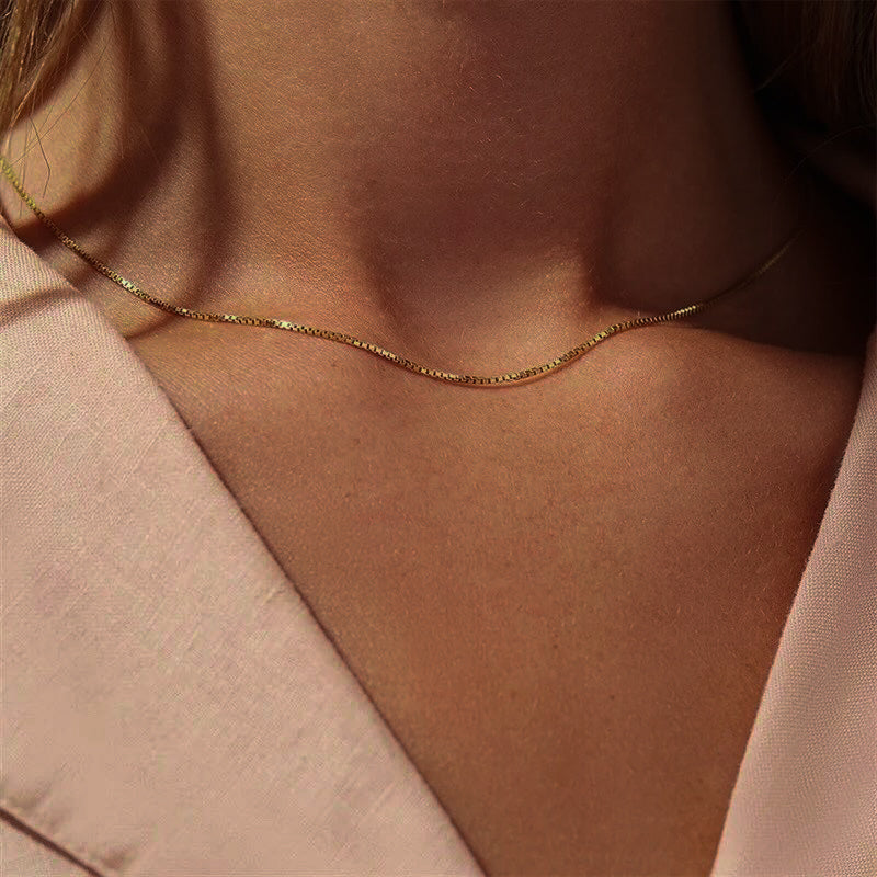 Gold Box Chain Necklace for Women – Adjustable 14k Gold Chain with Square Links, Hypoallergenic and Water-Resistant 3