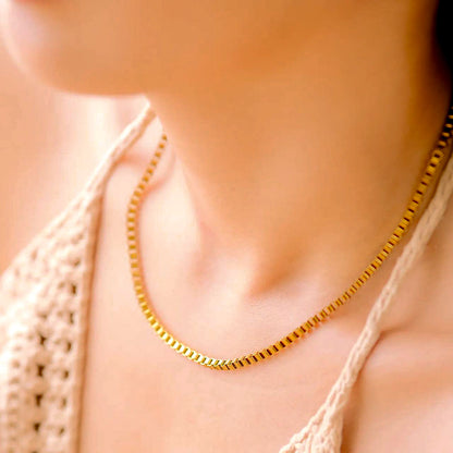 Gold Box Chain Necklace for Women – Adjustable 14k Gold Chain with Square Links, Hypoallergenic and Water-Resistant 4