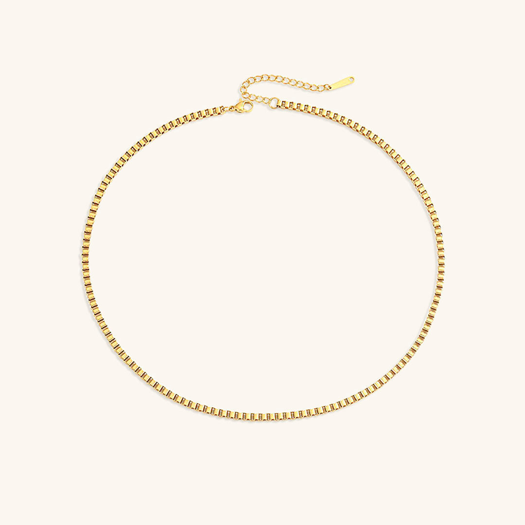 Gold Box Chain Necklace for Women – Adjustable 14k Gold Chain with Square Links, Hypoallergenic and Water-Resistant 6
