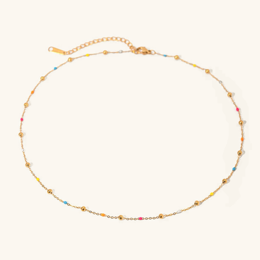 Gold Chain Bead Necklace for Women with Colorful Accents – Waterproof Hypoallergenic 18k Gold Plated Jewelry 0