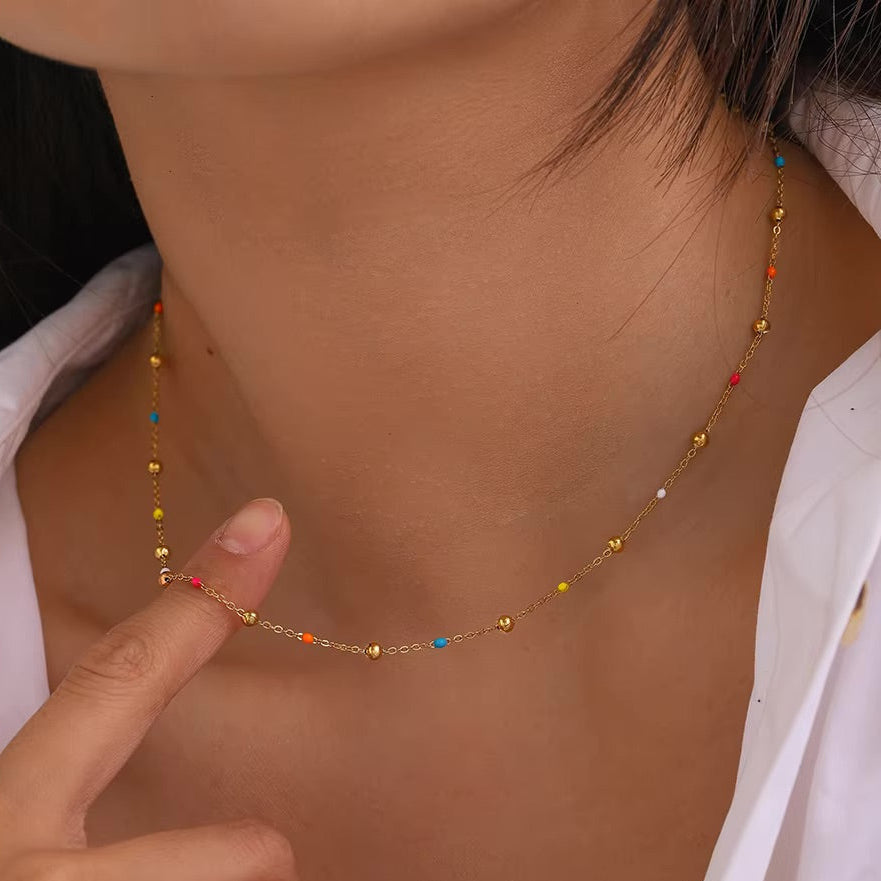 Gold Chain Bead Necklace for Women with Colorful Accents – Waterproof Hypoallergenic 18k Gold Plated Jewelry 3