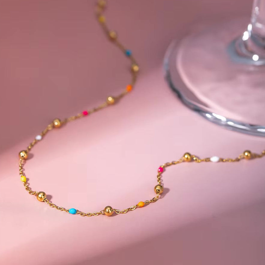 Gold Chain Bead Necklace for Women with Colorful Accents – Waterproof Hypoallergenic 18k Gold Plated Jewelry 4