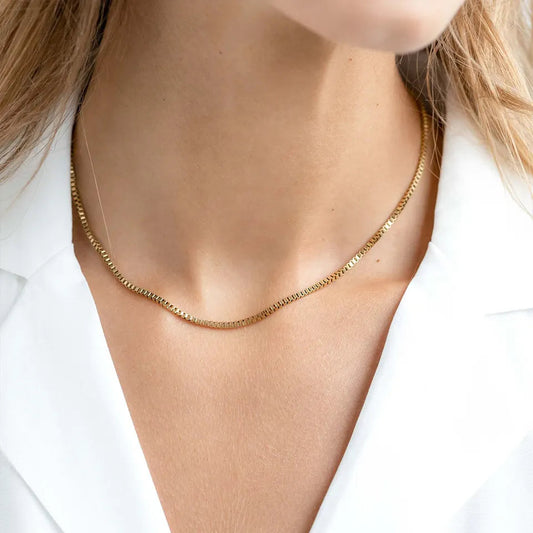 Gold Chain Necklace for Women – 18k Gold-Plated Stainless Steel with Square Links, Hypoallergenic 1