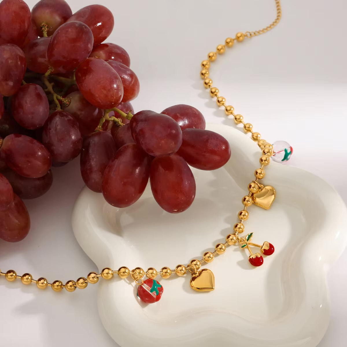 Gold Cherry Heart Necklace for Women – Waterproof, Hypoallergenic, Adjustable 16-Inch Chain with 2-Inch Extension 3