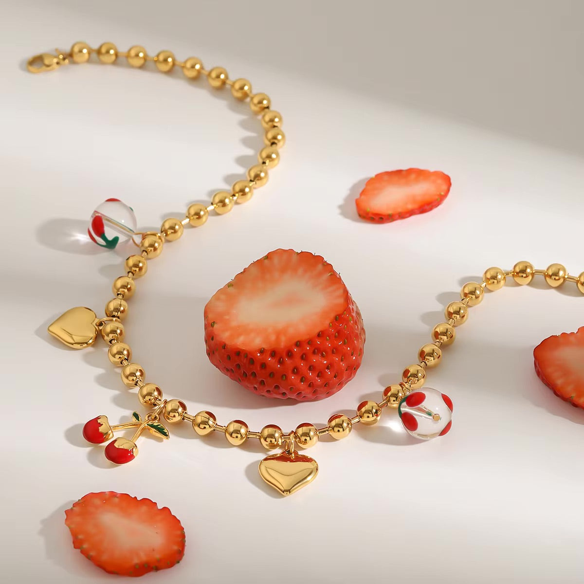Gold Cherry Heart Necklace for Women – Waterproof, Hypoallergenic, Adjustable 16-Inch Chain with 2-Inch Extension 4