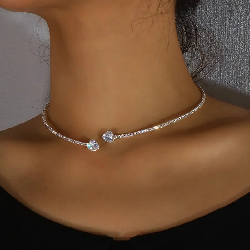 Gold Choker Necklace with Diamond Heart Design – Adjustable Open Cuff for Women, Elegant Statement Jewelry 1