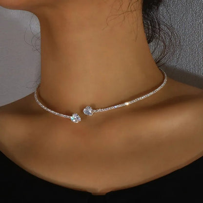 Gold Choker Necklace with Diamond Heart Design – Adjustable Open Cuff for Women, Elegant Statement Jewelry 1