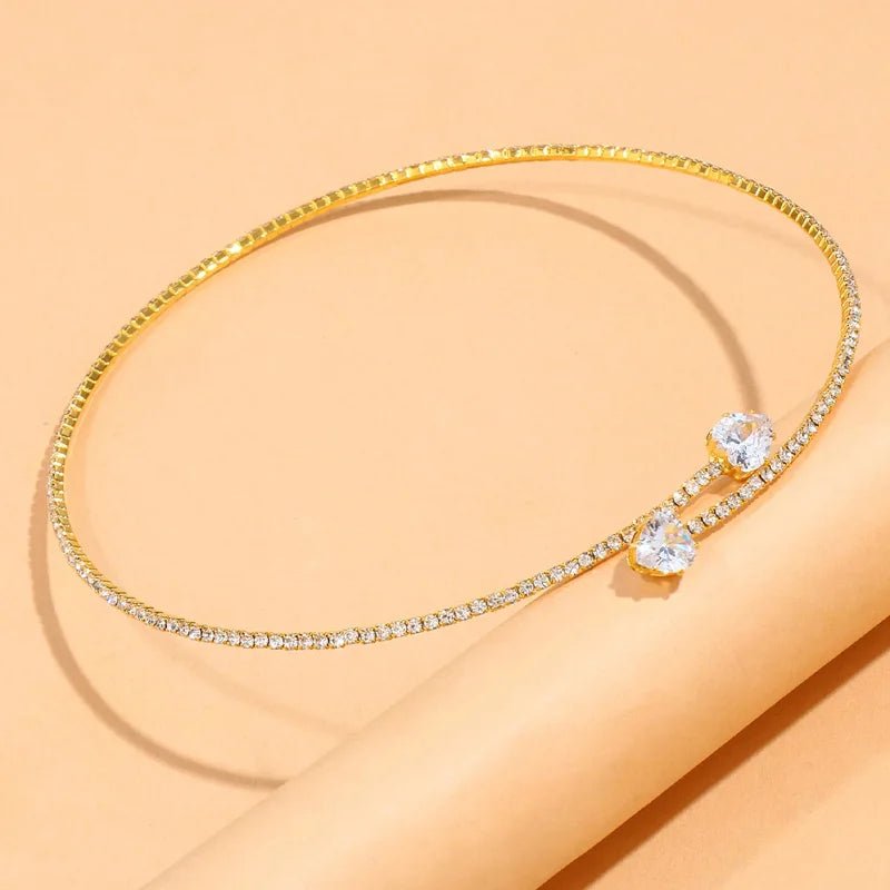 Gold Choker Necklace with Diamond Heart Design – Adjustable Open Cuff for Women, Elegant Statement Jewelry 3