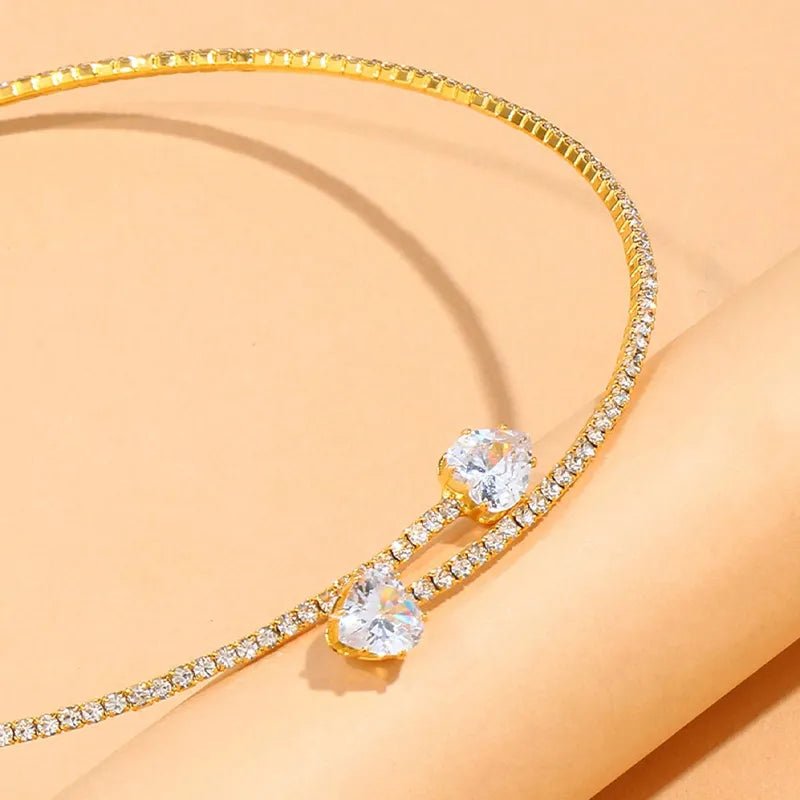 Gold Choker Necklace with Diamond Heart Design – Adjustable Open Cuff for Women, Elegant Statement Jewelry 4