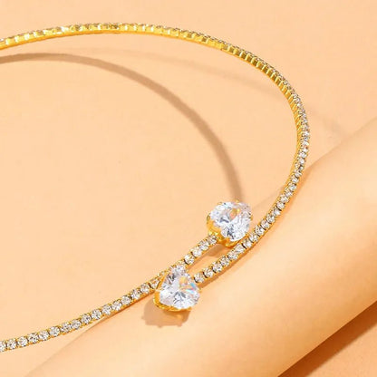 Gold Choker Necklace with Diamond Heart Design – Adjustable Open Cuff for Women, Elegant Statement Jewelry 4