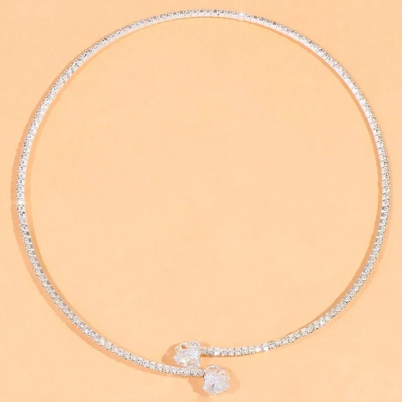 Gold Choker Necklace with Diamond Heart Design – Adjustable Open Cuff for Women, Elegant Statement Jewelry 5