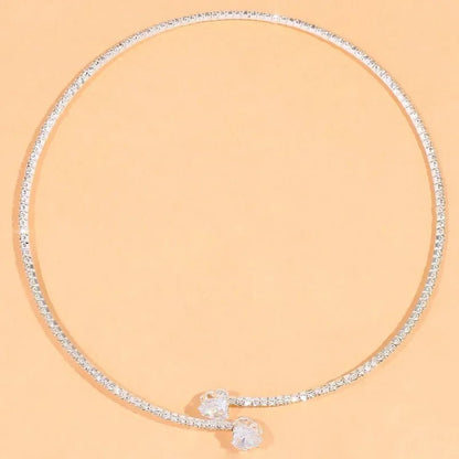 Gold Choker Necklace with Diamond Heart Design – Adjustable Open Cuff for Women, Elegant Statement Jewelry 5