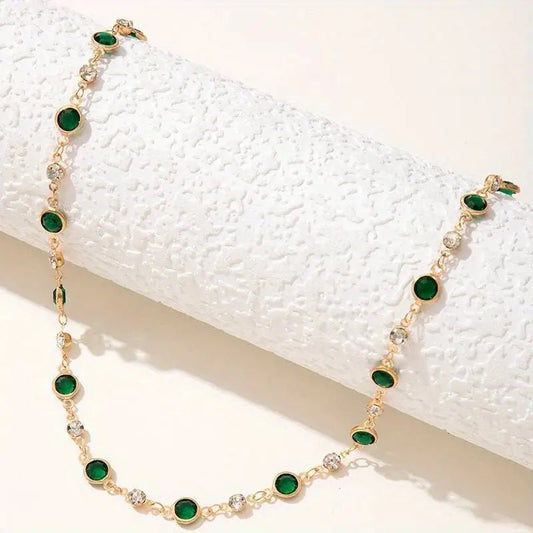 Gold Choker Necklace with Emerald and Diamond Accents – Dainty Stainless Steel Design with Extender