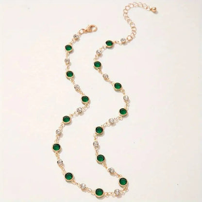 Gold Choker Necklace with Emerald and Diamond Accents – Dainty Stainless Steel Design with Extender