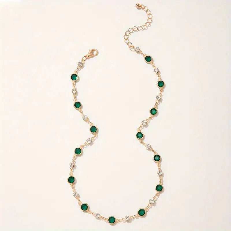 Gold Choker Necklace with Emerald and Diamond Accents – Dainty Stainless Steel Design with Extender